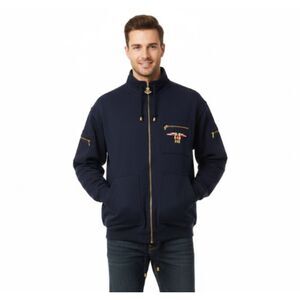 Janeve Jacket Vintage Embroidered Full Zip Navy Mens Size M